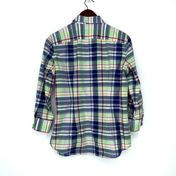 Chaps No Iron Preppy Spring Plaid Button Up Shirt Green Blue Pink Multi Size M - Picture 2 of 16